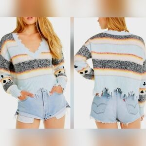 Wildfox V-Neck Sweater in Pastel Stripes